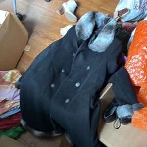 Rothschild Girls faux fur trim coat black Sz 16